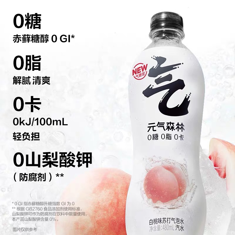 元气森林0糖0脂0卡苏打气泡水 白桃味 480ml(图2)