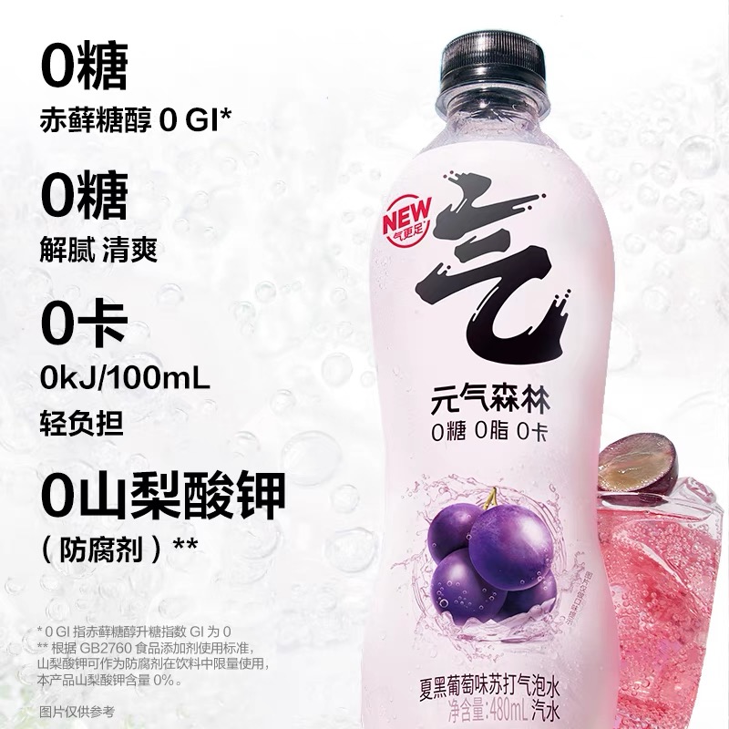 元气森林夏黑葡萄味0糖0脂0卡苏打气泡水 480ml(图2)